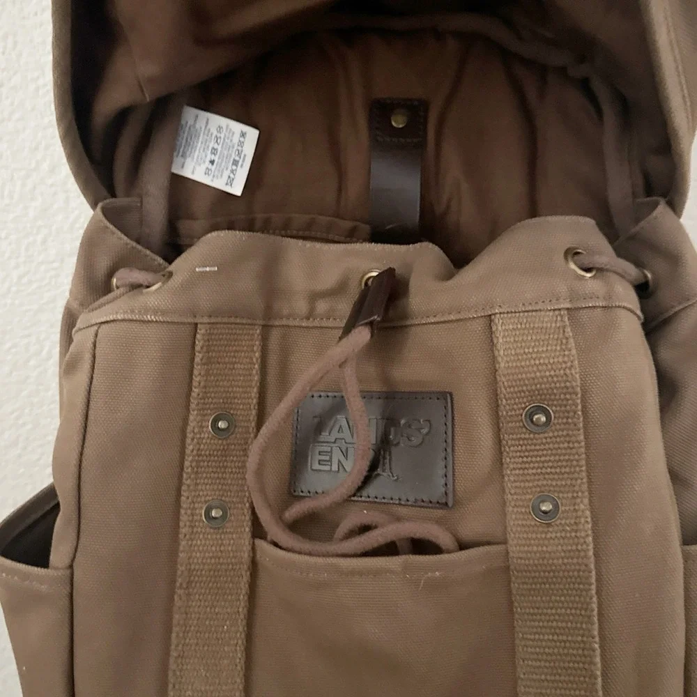 LANDS END | Waxed Canvas Brown Heavy Duty Water Resistant Laptop Backpack Travel